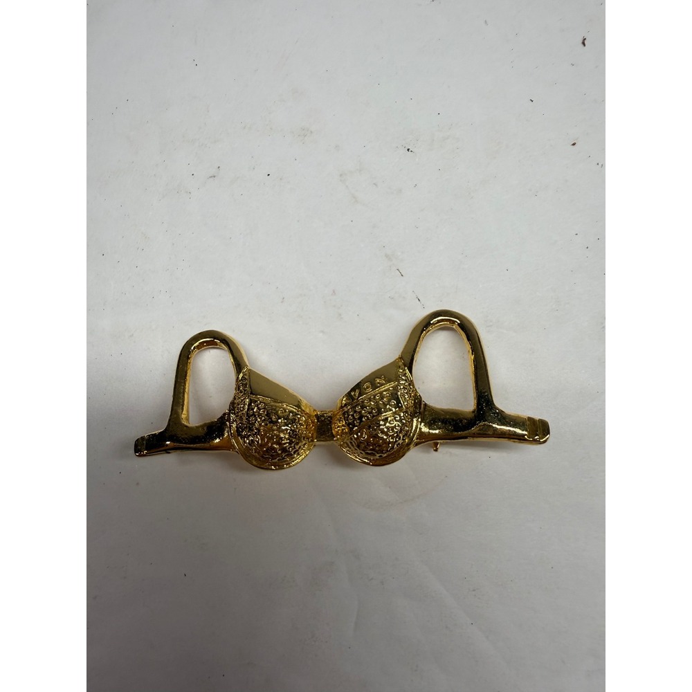Vintage Avon Gold Tone Bra Novelty Brooch Pin Textured Kitsch Accessory